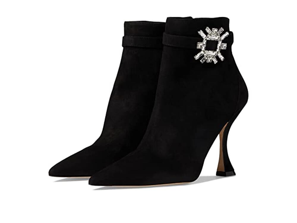 Stuart Weitzman Womens Crystal Nova Xcurve 100 Zip Bootie 9.5 Black Suede NWOB